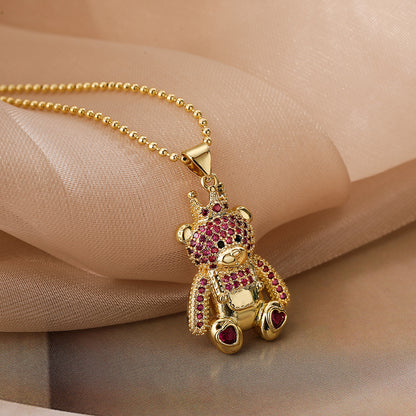 Collar con colgante de oso con zirconias - nexbuy.com.mx