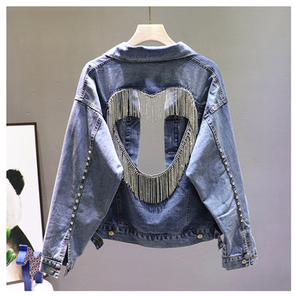 Chaqueta de Mezclilla con Brillantes para Mujer – Diseño Hueco Bordado con Estilo Moderno - nexbuy.com.mx