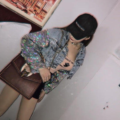 Jacket Top de Mezclilla con Lentejuelas – Estilo Brillante y Moderno para Mujer - nexbuy.com.mx