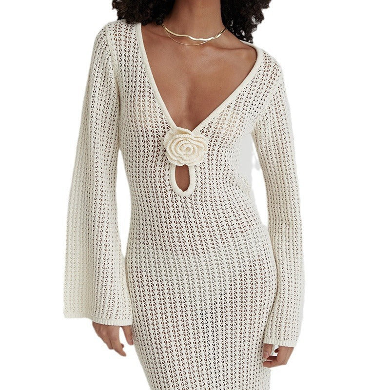 Vestido de Playa Blanco con Escote en V y Espalda Descubierta - nexbuy.com.mx