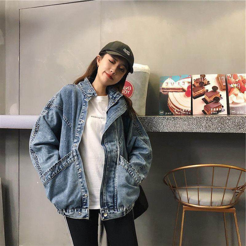 Chaqueta Vaquera Coreana Suelta para Mujer – Estilo Harajuku con Bolsillos Grandes y Manga Murciélago - nexbuy.com.mx