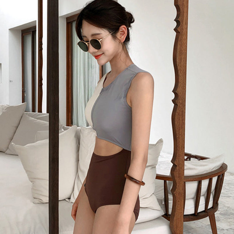 Traje de Baño de Una Pieza para Mujer – Estilo Bicolor con Cremallera Frontal - nexbuy.com.mx
