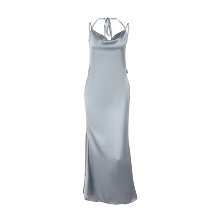 Vestido femenino de satín con flores y espalda descubierta - nexbuy.com.mx