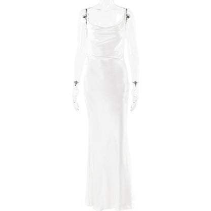 Vestido femenino de satín con flores y espalda descubierta - nexbuy.com.mx