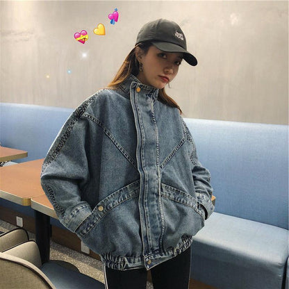 Chaqueta Vaquera Coreana Suelta para Mujer – Estilo Harajuku con Bolsillos Grandes y Manga Murciélago - nexbuy.com.mx