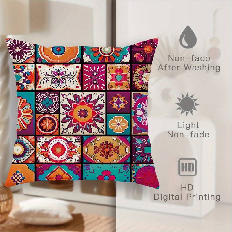 Funda de Almohada Bohemia Retro de Lino Estampado - Estilo Geométrico - nexbuy.com.mx