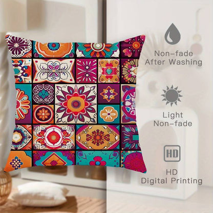 Funda de Almohada Bohemia Retro de Lino Estampado - Estilo Geométrico - nexbuy.com.mx