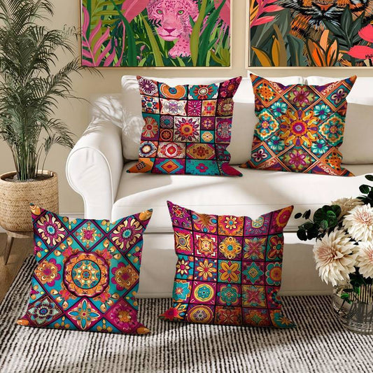 Funda de Almohada Bohemia Retro de Lino Estampado - Estilo Geométrico - nexbuy.com.mx