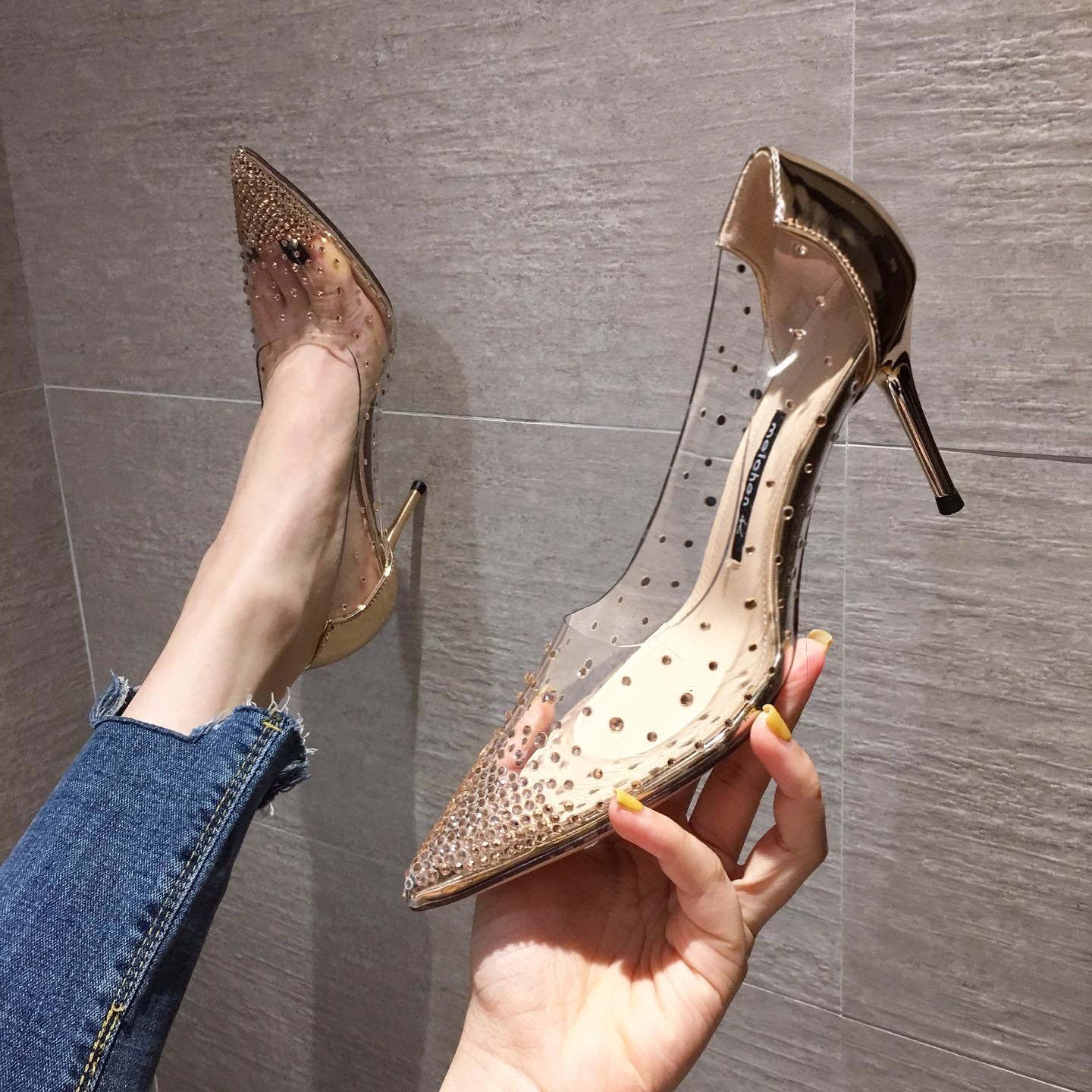 Tacones Transparentes con Pedrería – Elegancia Estilo Coreano para Damas de Honor y Eventos Especiales - nexbuy.com.mx