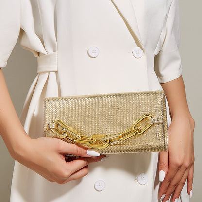 Bolso de mano de cadena acrílica de noche, bolso de concha dura en oro y plata