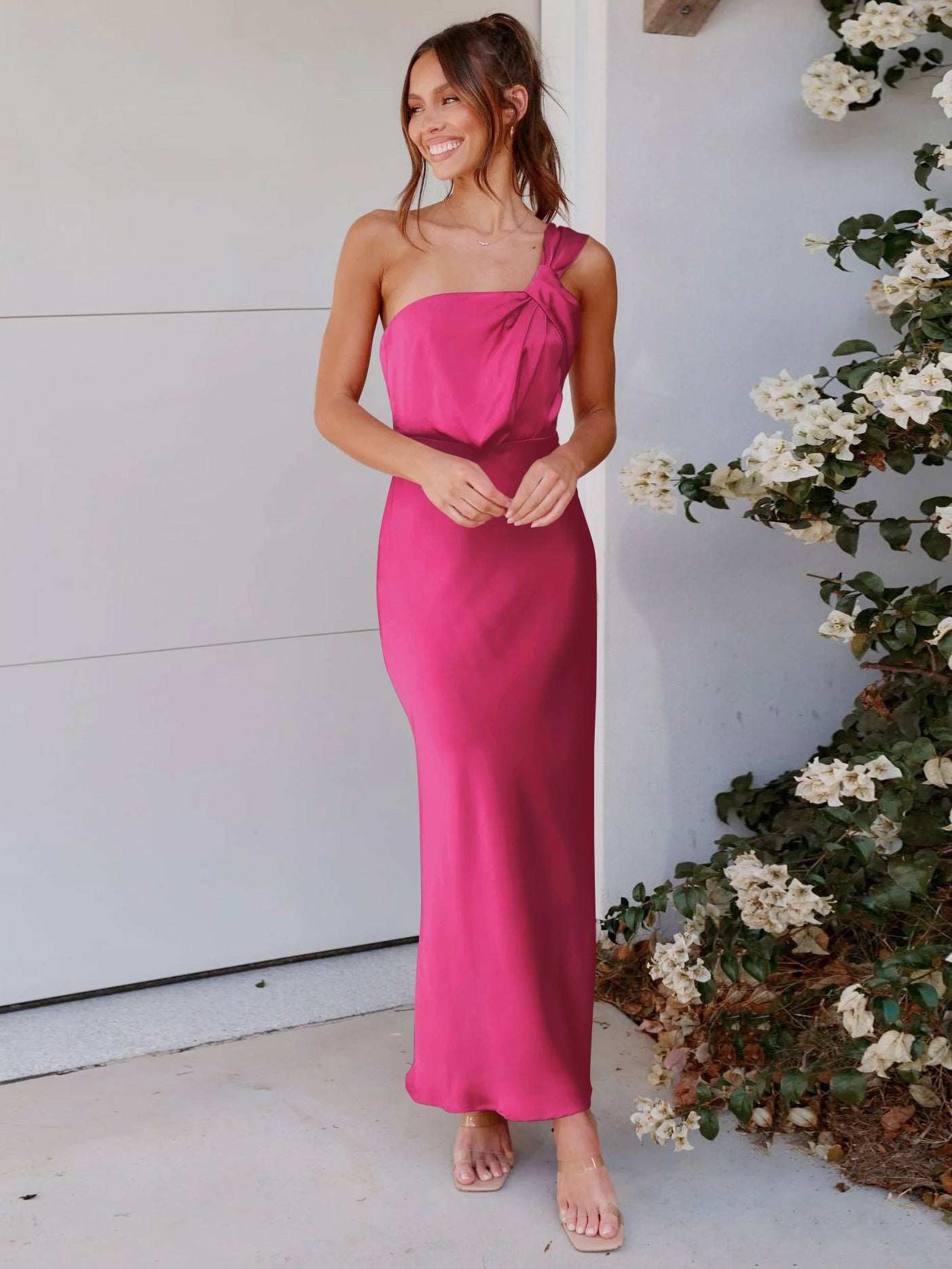 Vestido largo de mujer sin mangas y con un solo hombro - nexbuy.com.mx
