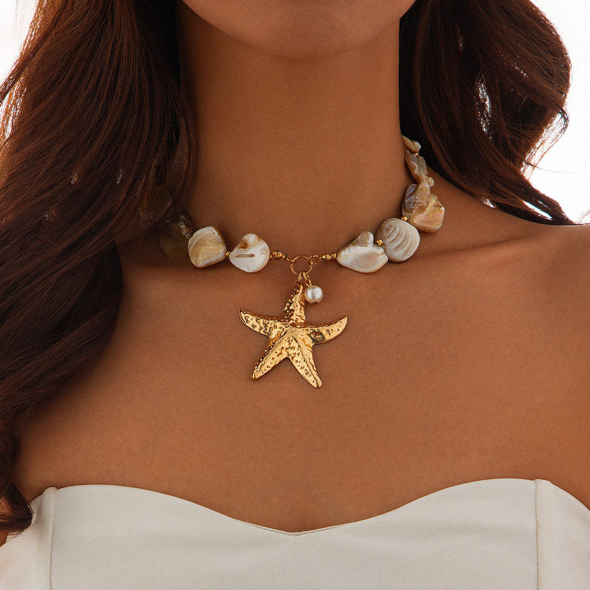 Collar clásico con colgante de concha y estrella de mar – Elegancia marina para ella - nexbuy.com.mx