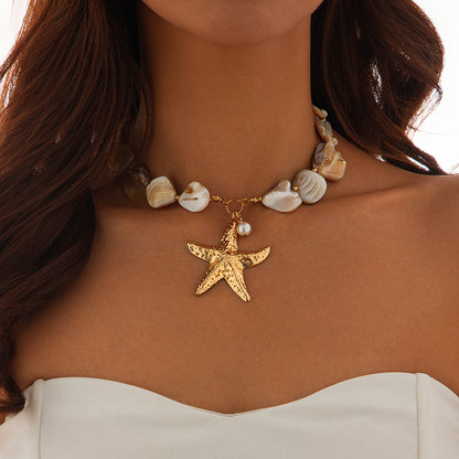 Collar clásico con colgante de concha y estrella de mar – Elegancia marina para ella - nexbuy.com.mx