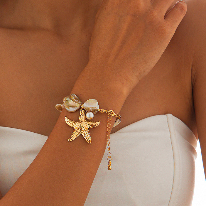 Collar clásico con colgante de concha y estrella de mar – Elegancia marina para ella - nexbuy.com.mx