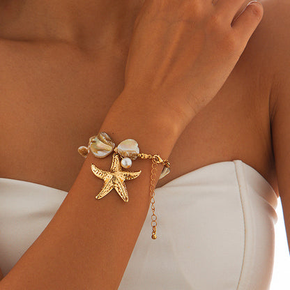 Collar clásico con colgante de concha y estrella de mar – Elegancia marina para ella - nexbuy.com.mx