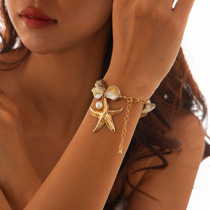 Collar clásico con colgante de concha y estrella de mar – Elegancia marina para ella - nexbuy.com.mx
