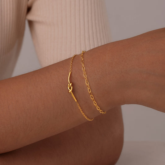 Pulsera versátil de acero inoxidable con doble nudo para mujer - nexbuy.com.mx