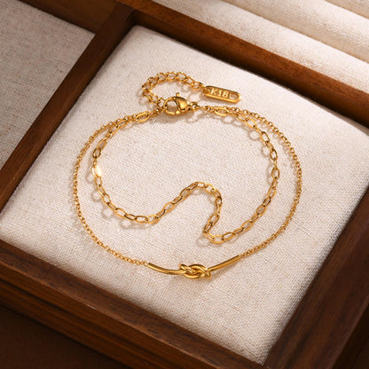 Pulsera versátil de acero inoxidable con doble nudo para mujer - nexbuy.com.mx