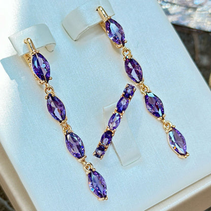Set de pendientes y anillo con piedra amatista – Elegancia en tonos púrpura -nexbuy.com.mx