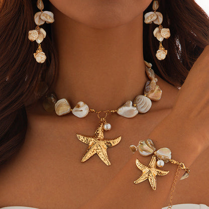 Collar clásico con colgante de concha y estrella de mar – Elegancia marina para ella - nexbuy.com.mx