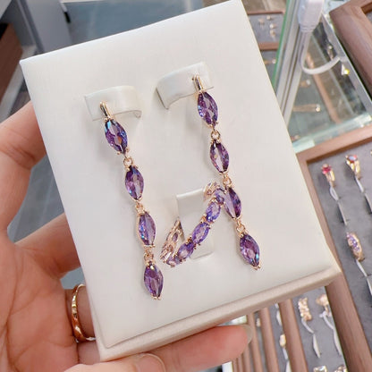 Set de pendientes y anillo con piedra amatista – Elegancia en tonos púrpura -nexbuy.com.mx