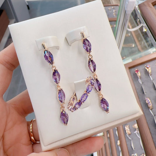 Set de pendientes y anillo con piedra amatista – Elegancia en tonos púrpura -nexbuy.com.mx