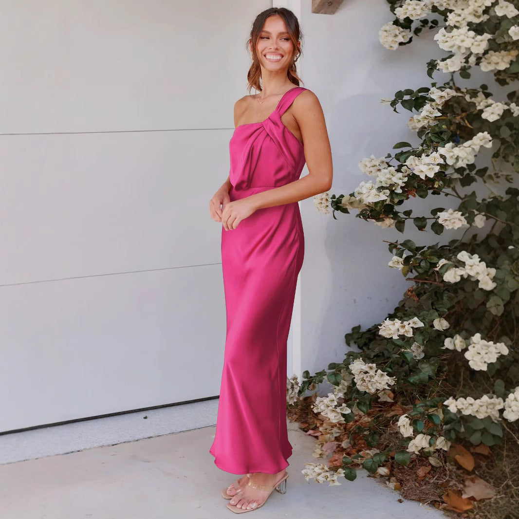 Vestido largo de mujer sin mangas y con un solo hombro - nexbuy.com.mx