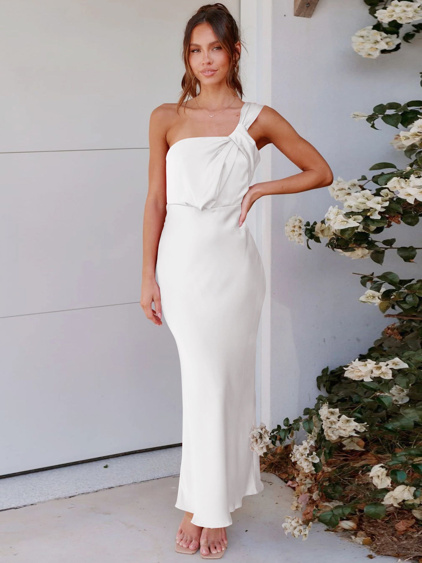 Vestido largo de mujer sin mangas y con un solo hombro - nexbuy.com.mx