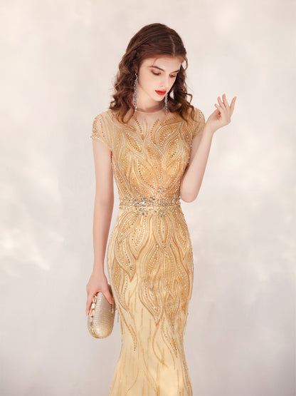 Vestido de gala dorado con diseño exclusivo - nexbuy.com.mx