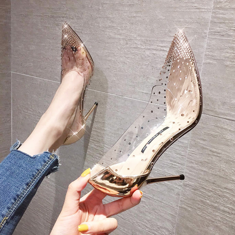 Tacones Transparentes con Pedrería – Elegancia Estilo Coreano para Damas de Honor y Eventos Especiales - nexbuy.com.mx