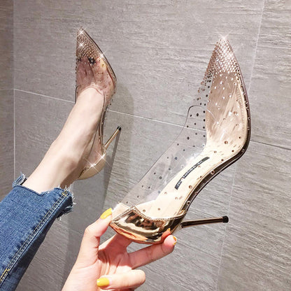 Tacones Transparentes con Pedrería – Elegancia Estilo Coreano para Damas de Honor y Eventos Especiales - nexbuy.com.mx