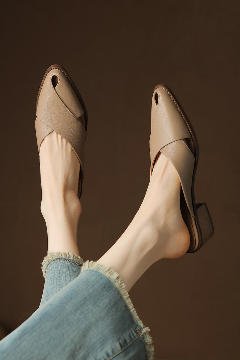 Zapatillas Cerradas Ahuecadas con Tacón Grueso – Comodidad y Estilo Casual en Cuero Premium - nexbuy.com.mx