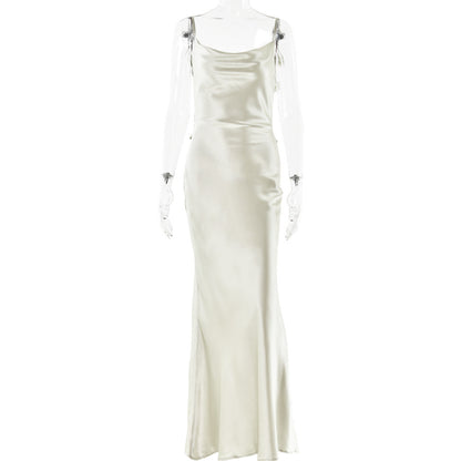 Vestido femenino de satín con flores y espalda descubierta - nexbuy.com.mx