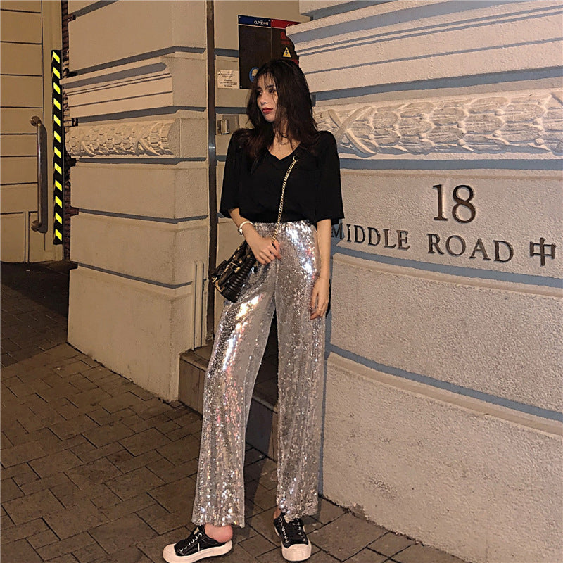 Pantalones Rectos de Lentejuelas Plateadas – Brillo y Estilo para Ocasiones Especiales - nexbuy.com.mx