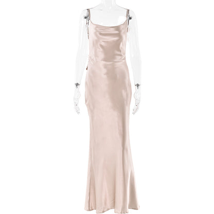 Vestido femenino de satín con flores y espalda descubierta - nexbuy.com.mx