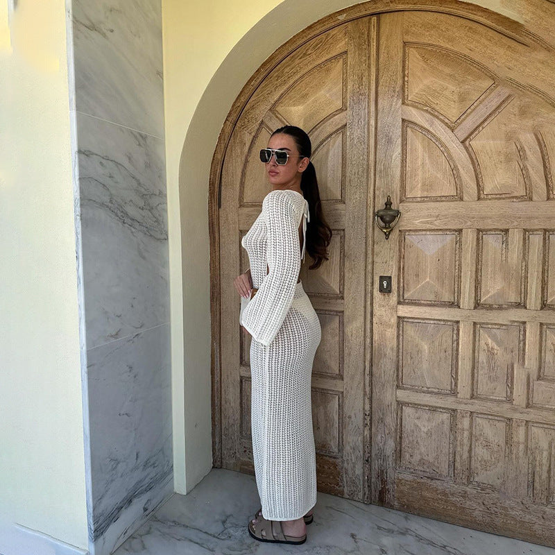 Vestido de Playa Blanco con Escote en V y Espalda Descubierta - nexbuy.com.mx