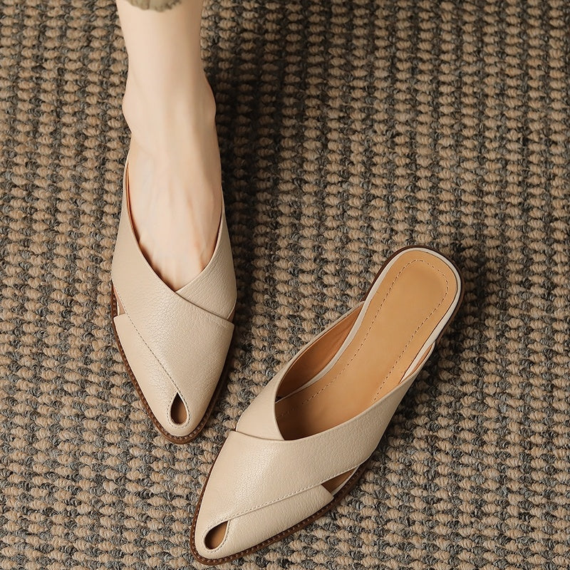 Zapatillas Cerradas Ahuecadas con Tacón Grueso – Comodidad y Estilo Casual en Cuero Premium - nexbuy.com.mx