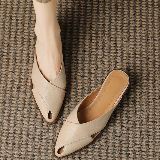 Zapatillas Cerradas Ahuecadas con Tacón Grueso – Comodidad y Estilo Casual en Cuero Premium - nexbuy.com.mx