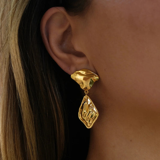 Pendientes de Acero Inoxidable. Retro Geométricos con Diseño de Hoja Dorada - nexbuy.com.mx