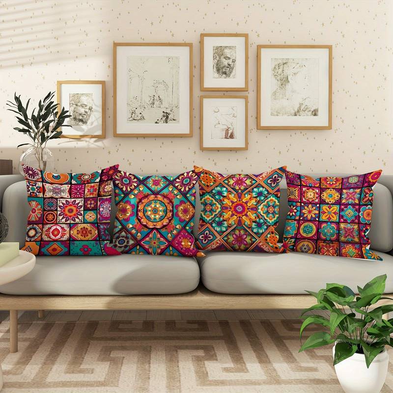 Funda de Almohada Bohemia Retro de Lino Estampado - Estilo Geométrico - nexbuy.com.mx