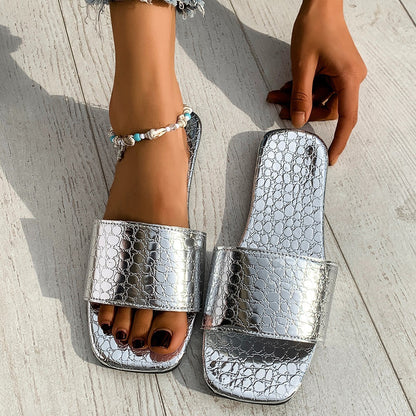 Sandalias planas estilo cocodrilo - nexbuy.com.mx