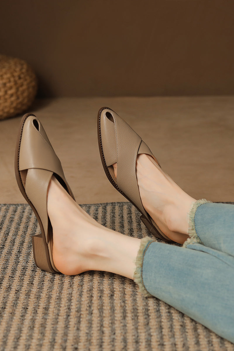 Zapatillas Cerradas Ahuecadas con Tacón Grueso – Comodidad y Estilo Casual en Cuero Premium - nexbuy.com.mx