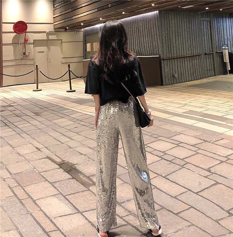 Pantalones Rectos de Lentejuelas Plateadas – Brillo y Estilo para Ocasiones Especiales - nexbuy.com.mx