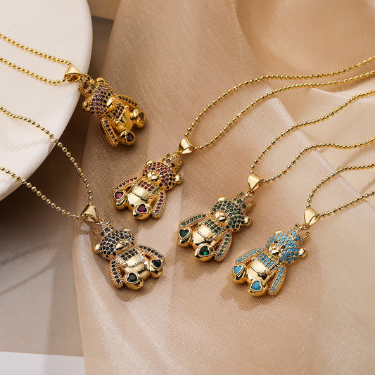 Collar con colgante de oso con zirconias - nexbuy.com.mx